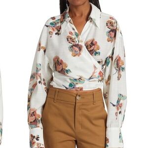 NWT Vince Ikat Floral Print Wrap Blouse, S